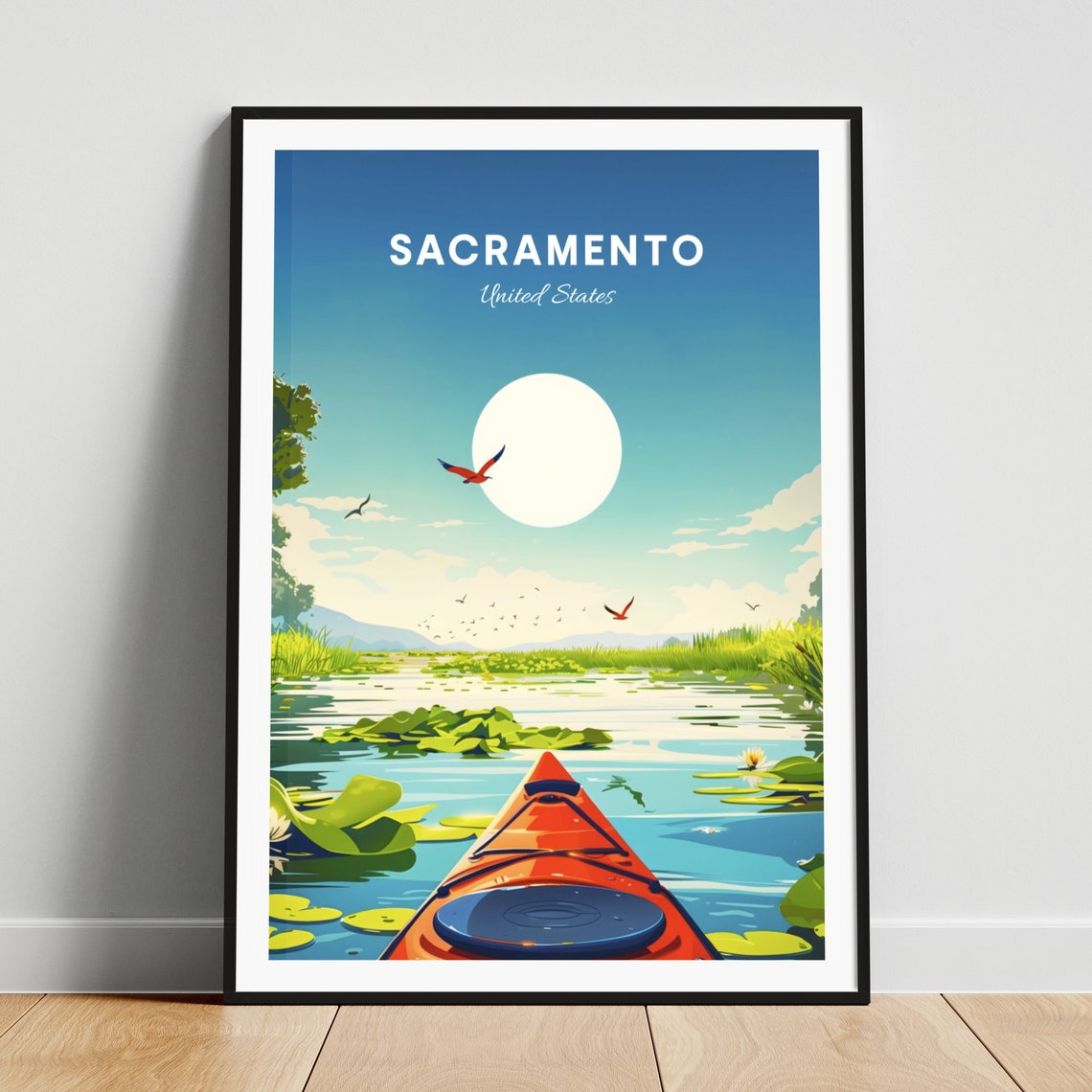 Sacramento Kayak Bow View Lily Pond River Sunny Day View Poster