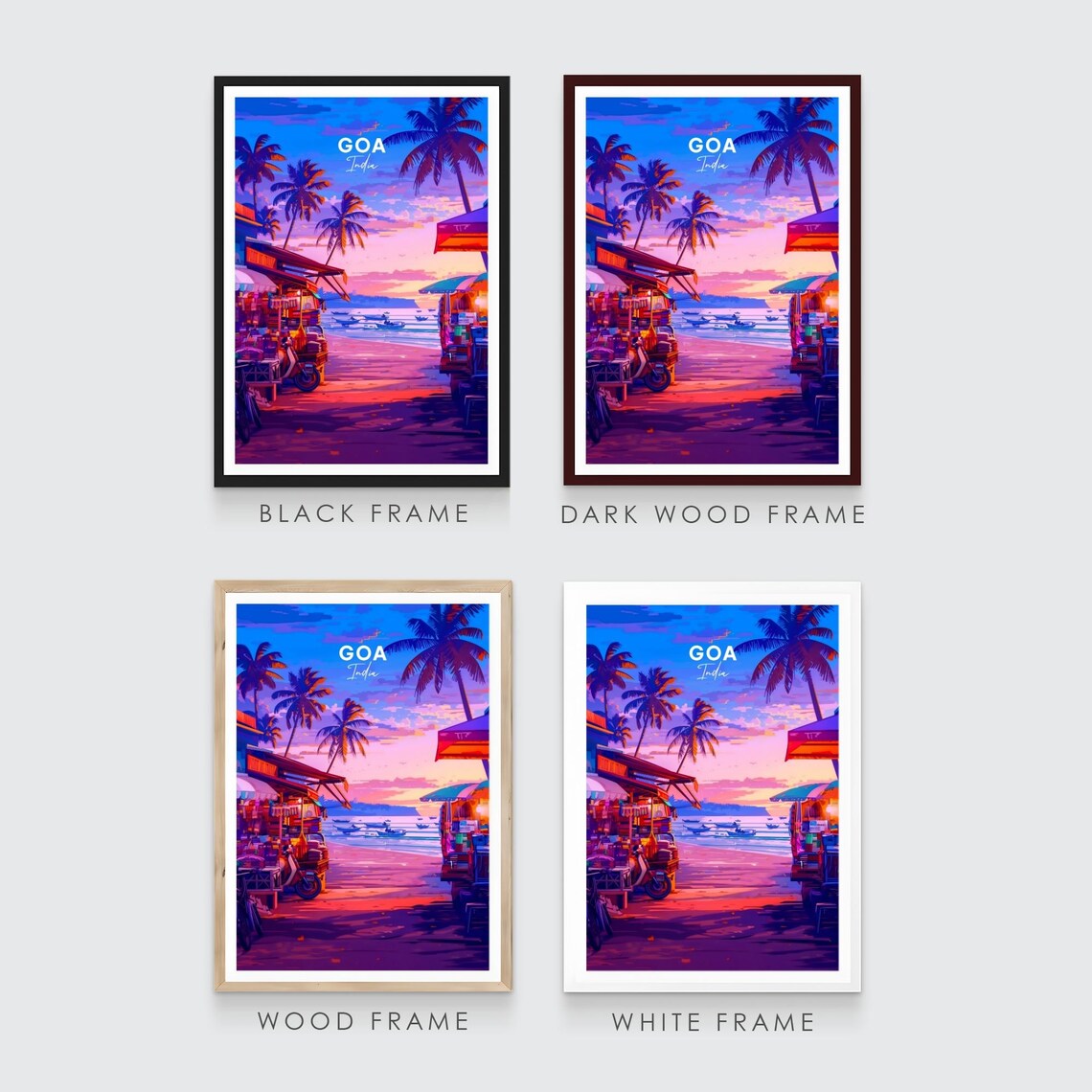 Goa India Beach Market Street Sunset Palms Boats Travel Poster - Image 3