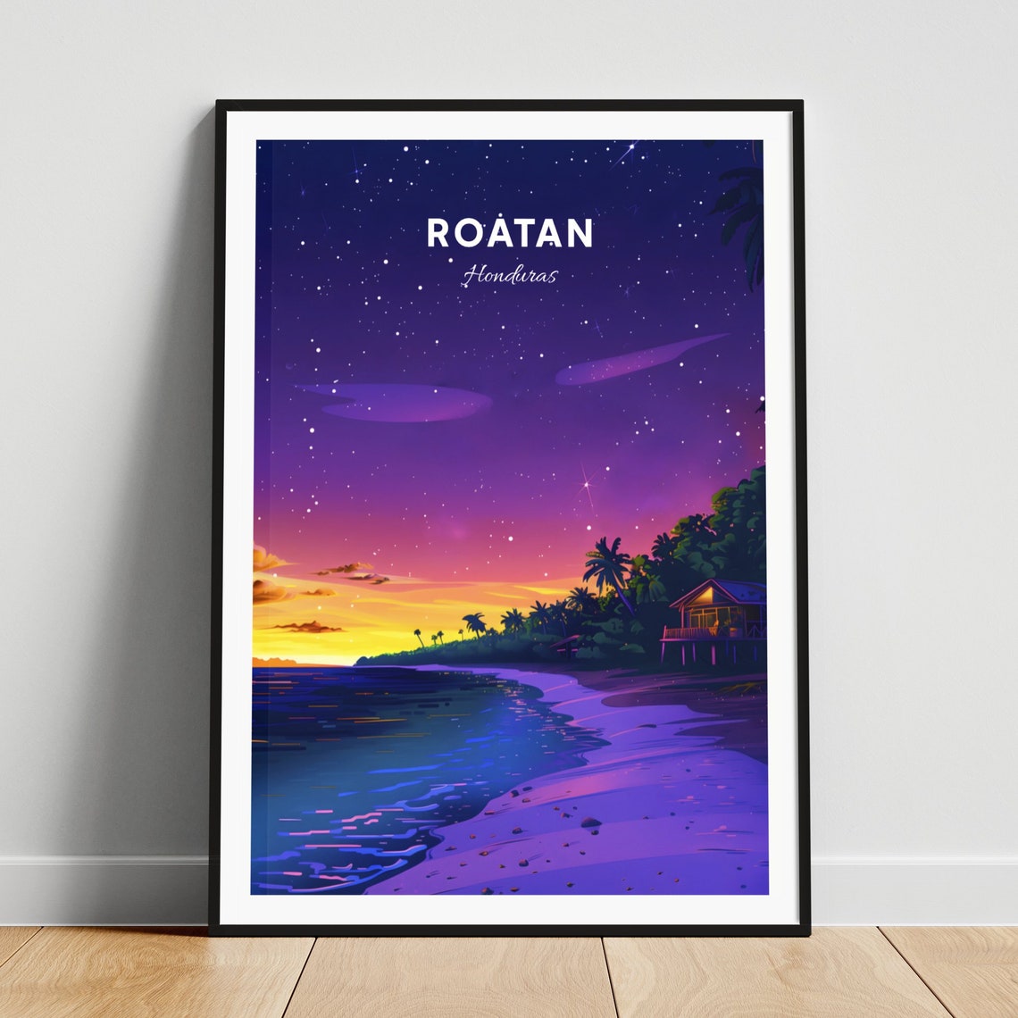 Roatan Travel Print Honduras Wall Art Roatan Poster Beach Poster Personalized Gift Poster Minimalist Poster Wedding Gift