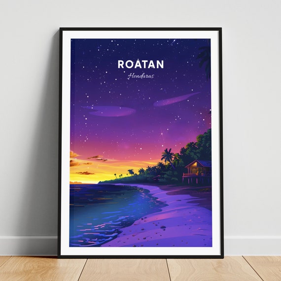 Roatan Travel Print Honduras Wall Art Roatan Poster Beach Poster Personalized Gift Poster Minimalist Poster Wedding Gift