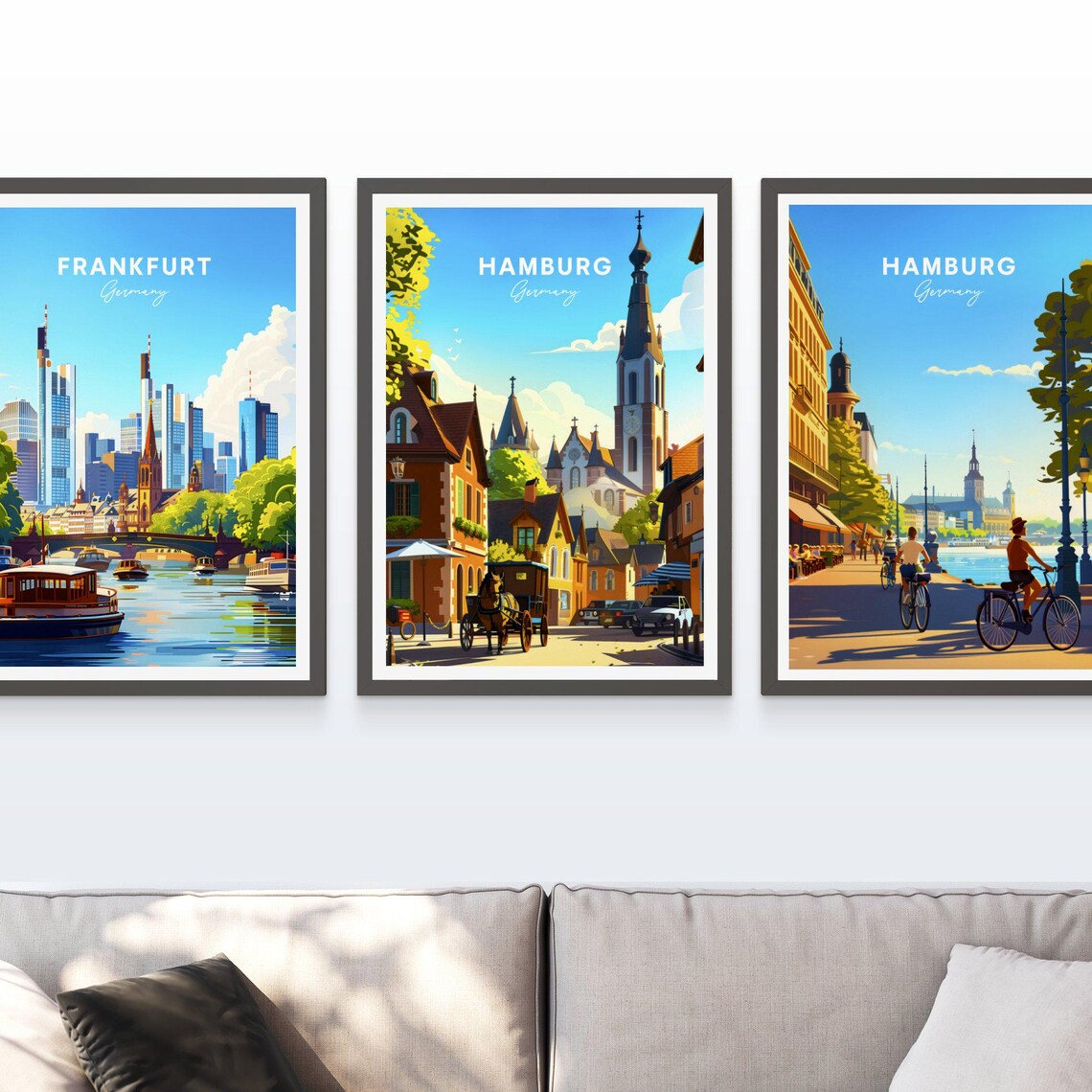 Hamburg Germany Old Town Horse Carriage Church Spires Travel Poster - Image 3