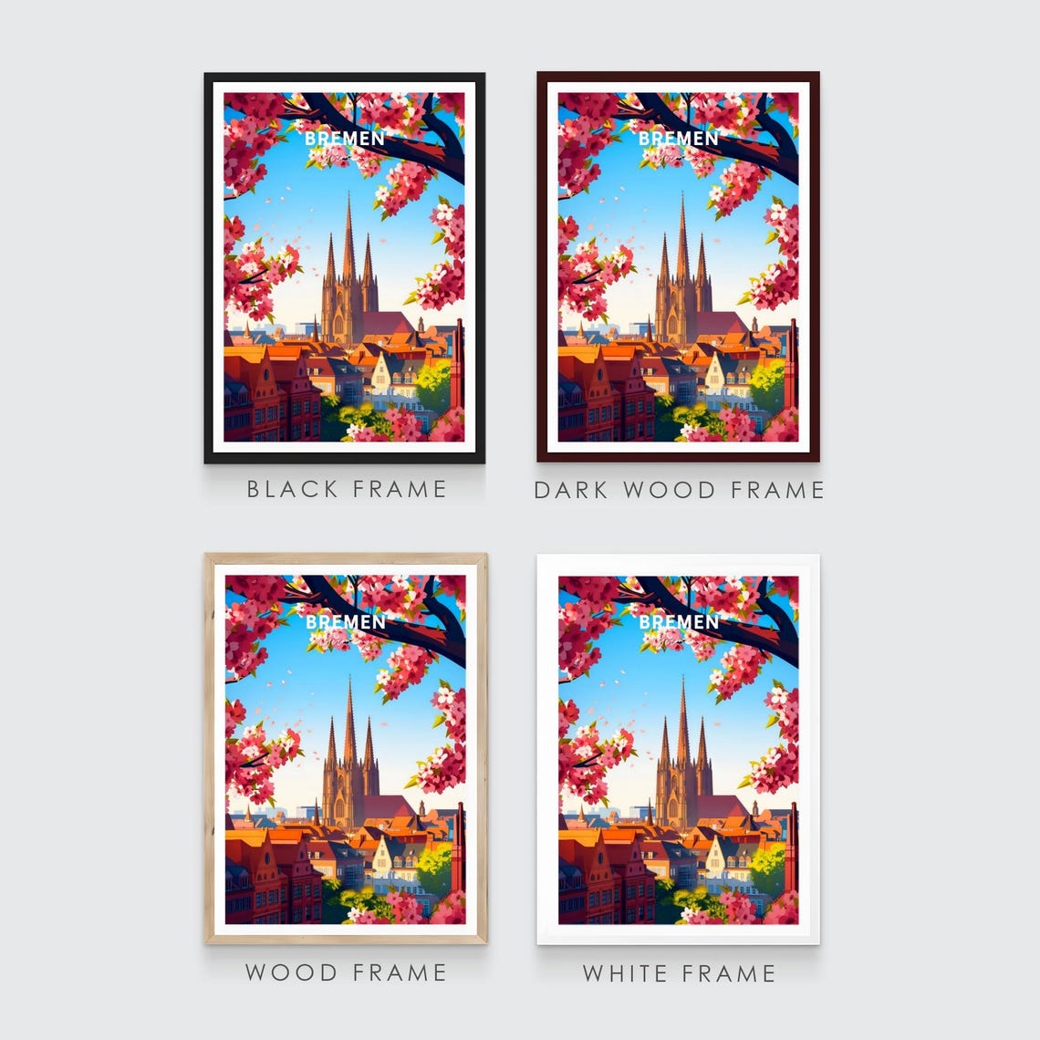 Bremen Germany Cathedral Spires Blossom Spring View Art Poster - Image 3