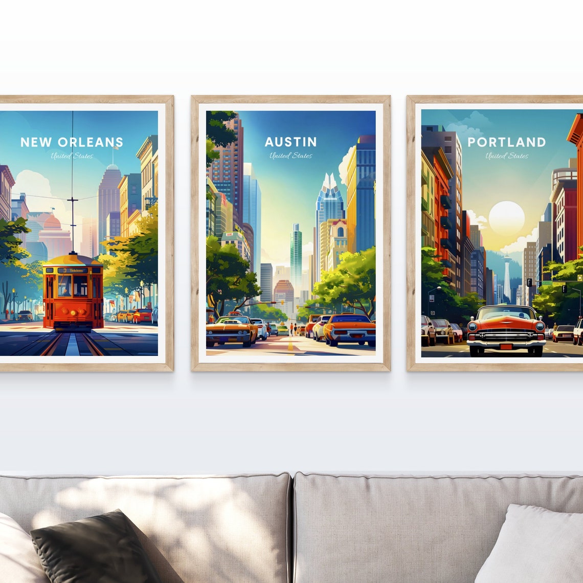Sunny Austin Texas Downtown Skyline Street Classic Cars Poster - Image 4