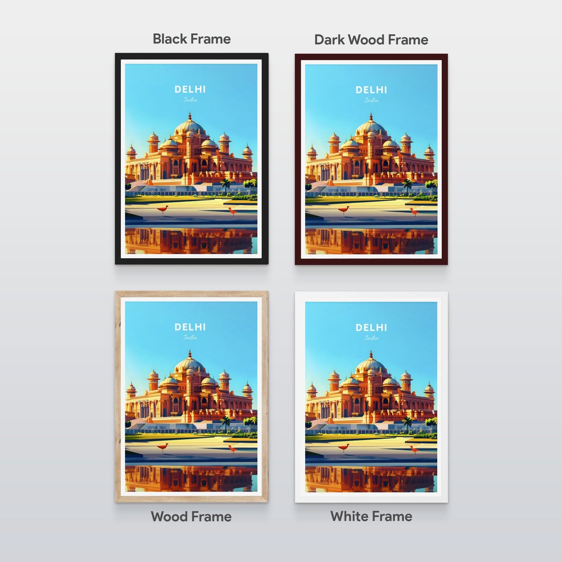 Delhi India Golden Domed Palace Lake Reflection Sunset Poster - Image 2