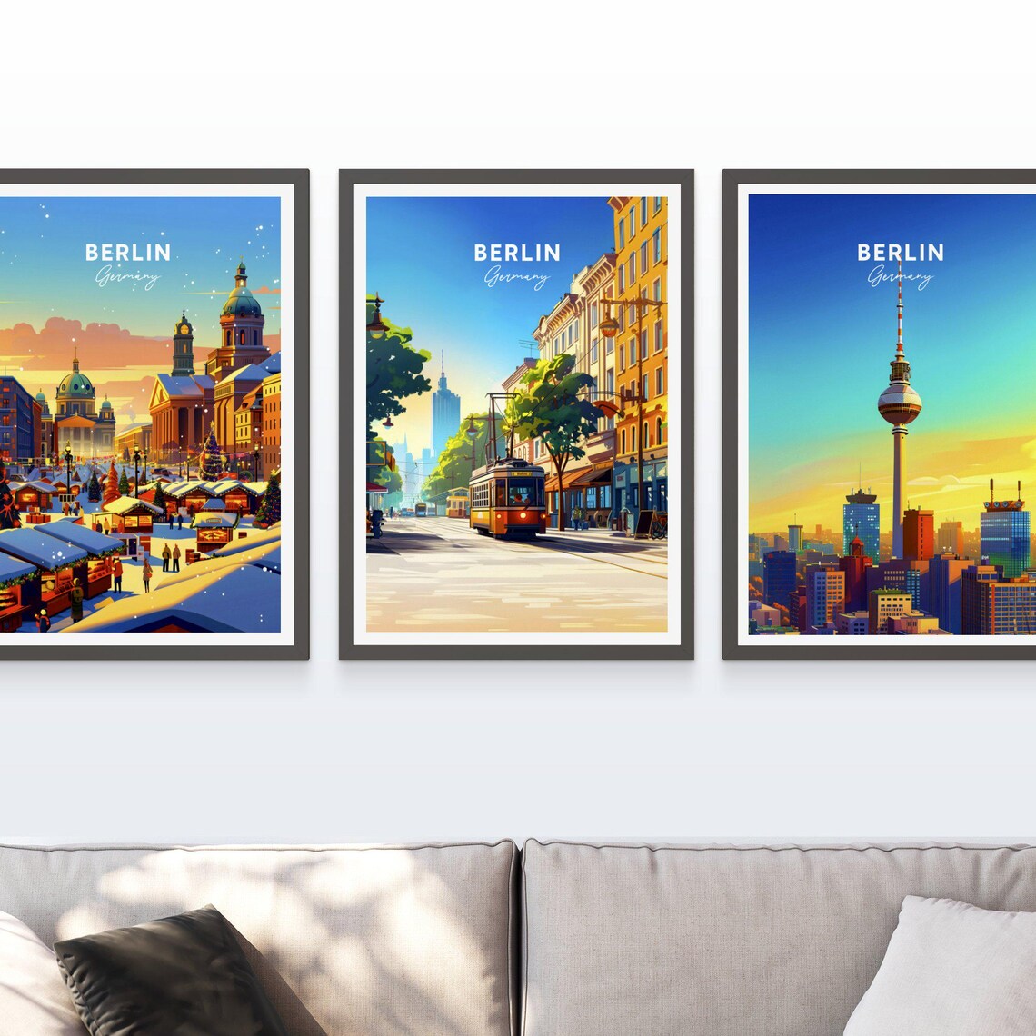 Berlin Germany Vintage Tram Street TV Tower View Travel Poster Art - Image 3