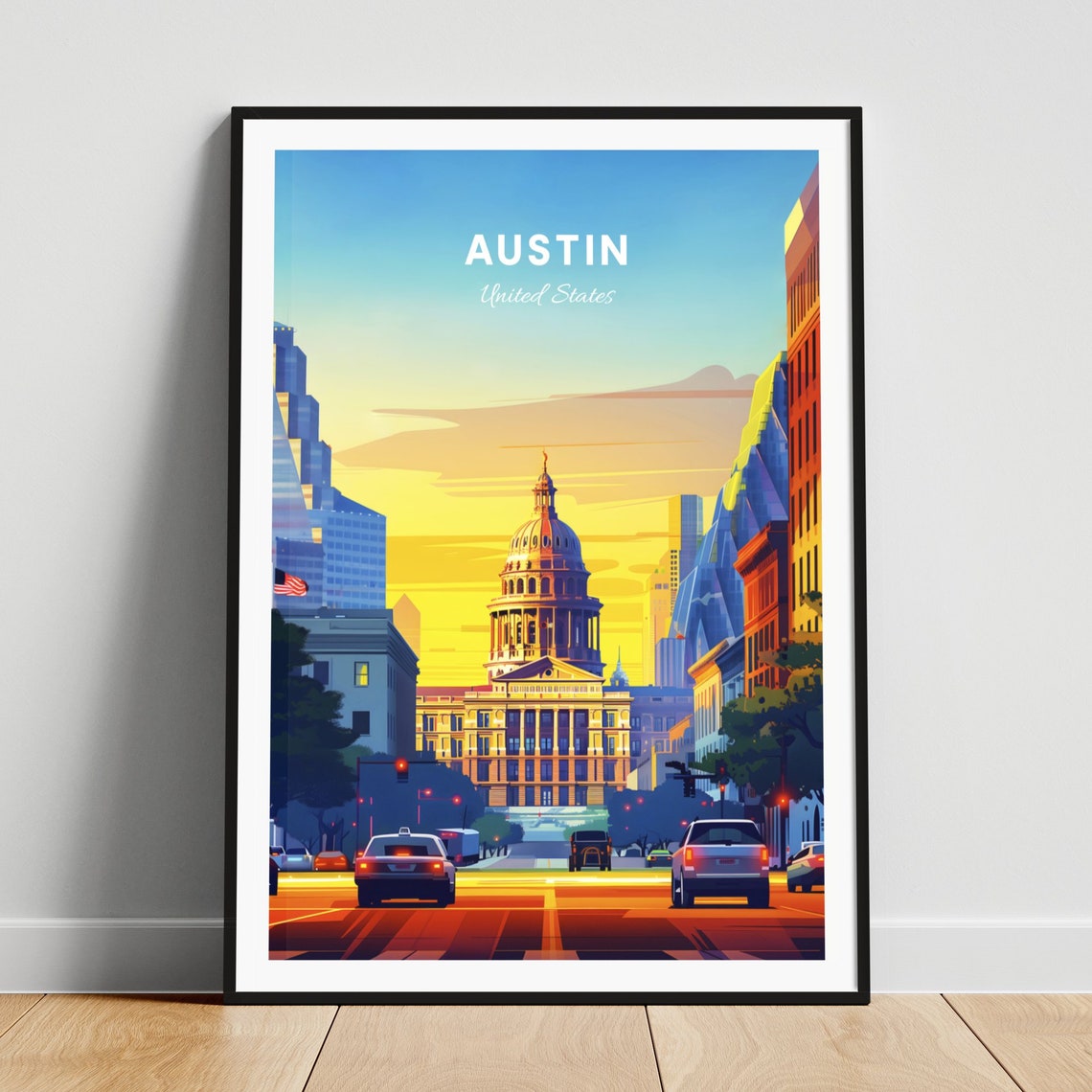 Austin Texas State Capitol Glowing Golden at Sunset Street Poster