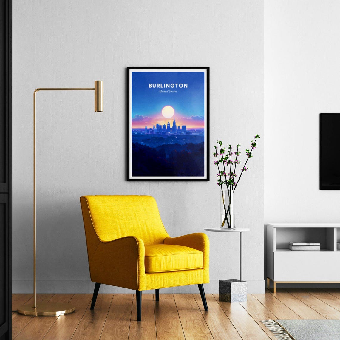 Burlington Moonlit Skyline Above Twilight Forest Hills Travel Poster - Image 2