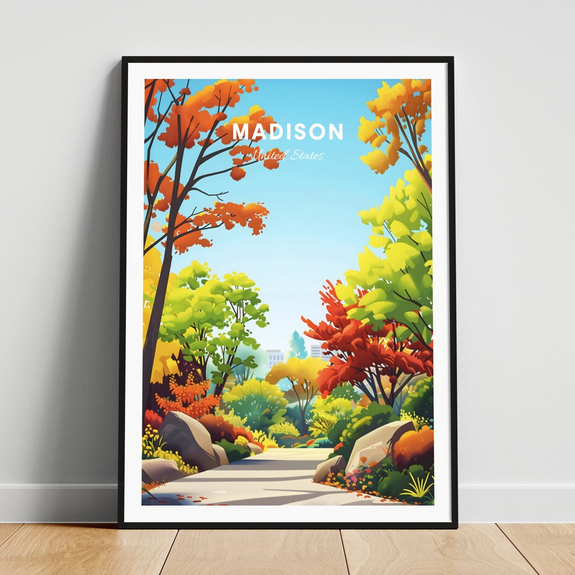Madison Autumn Garden Path Poster: Colorful Fall Foliage Walkway Scene