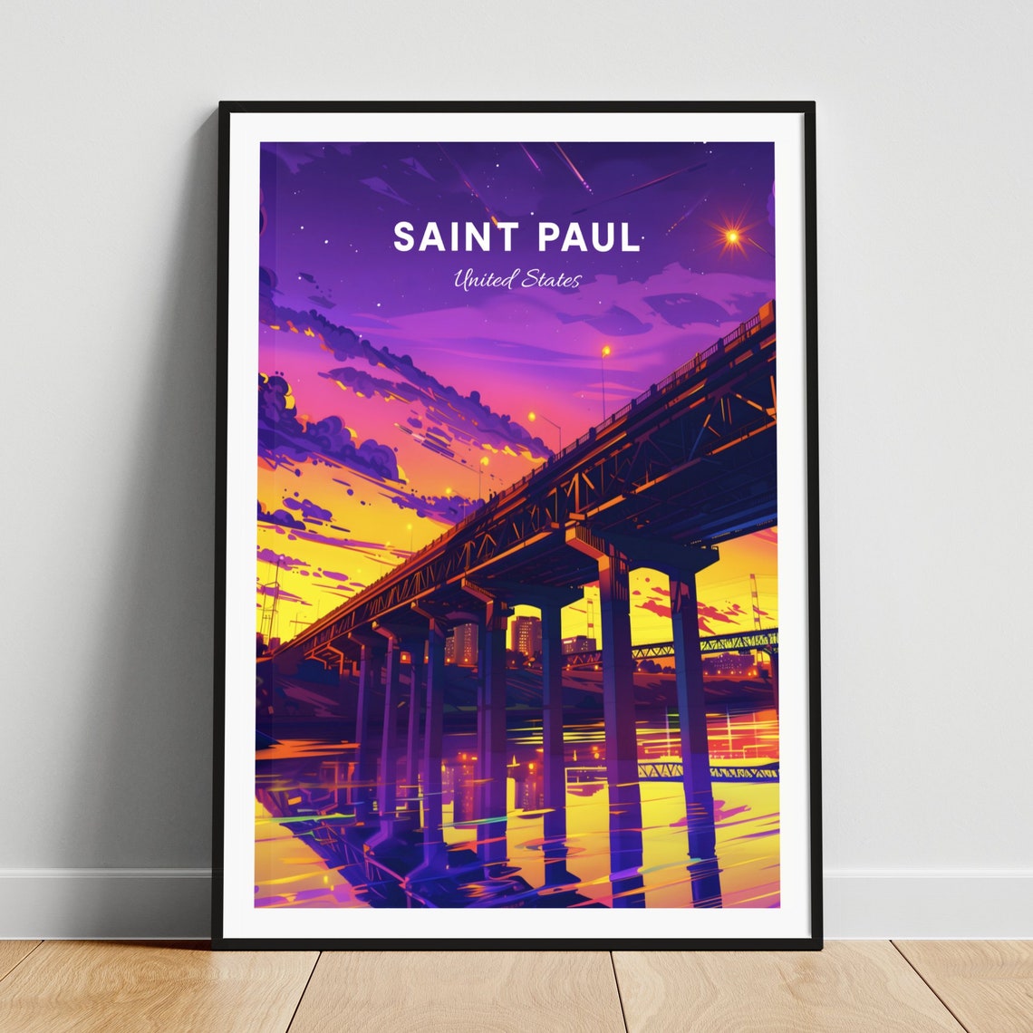 Saint Paul High Bridge at Night Sunset Over the River Poster