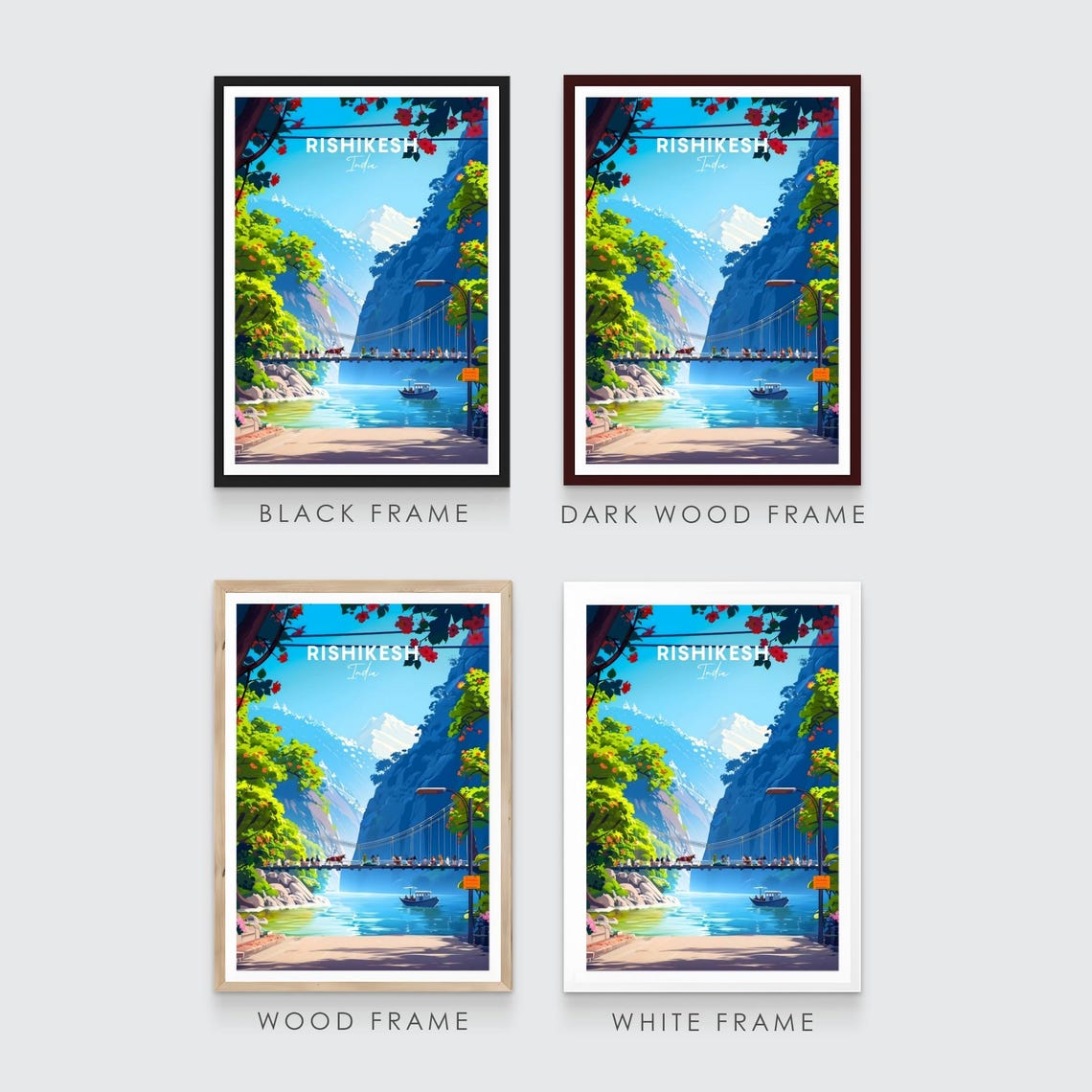 Rishikesh Suspension Bridge Himalayan Peaks India Travel Poster - Image 3