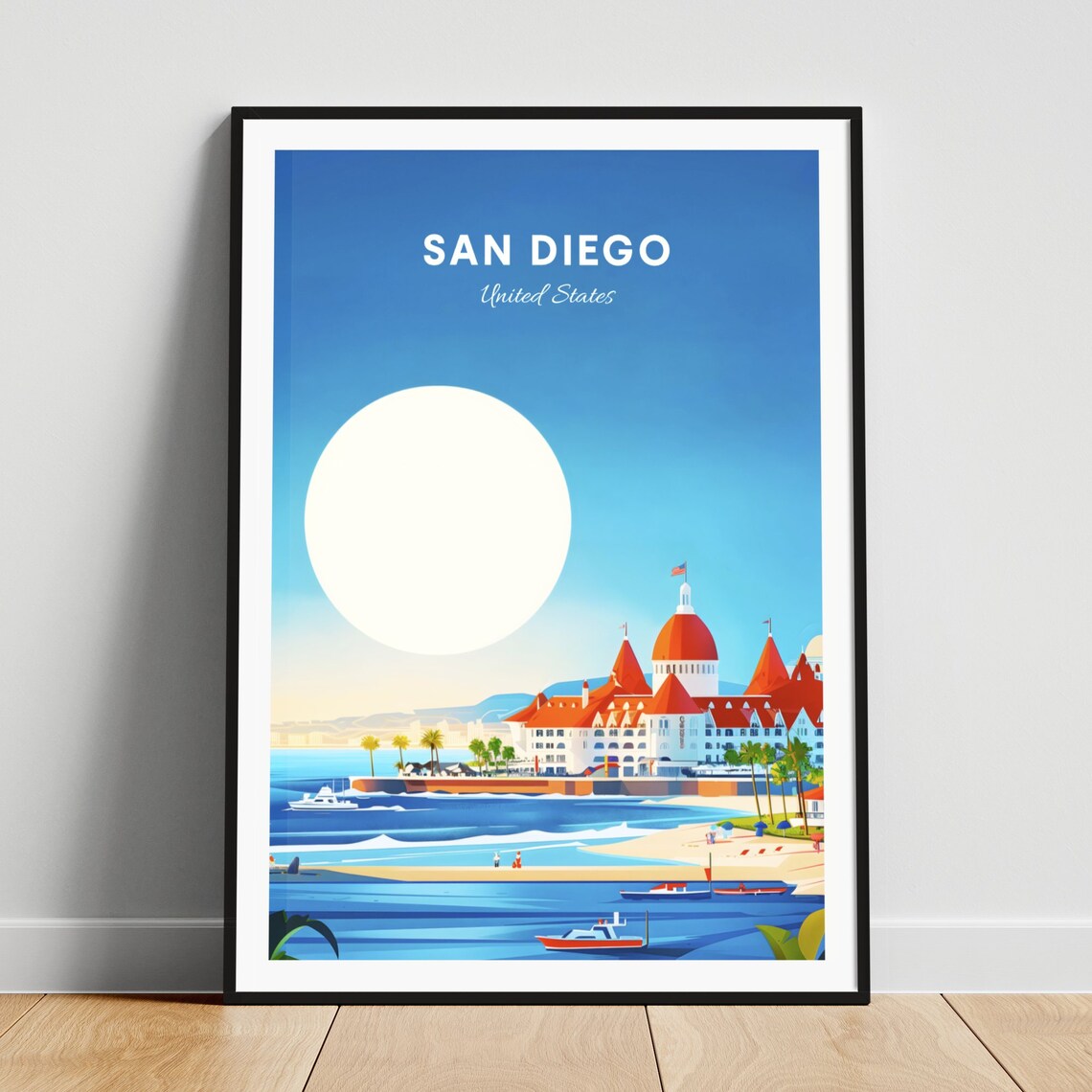 San Diego California Grand Beach Resort Red Dome Travel Poster