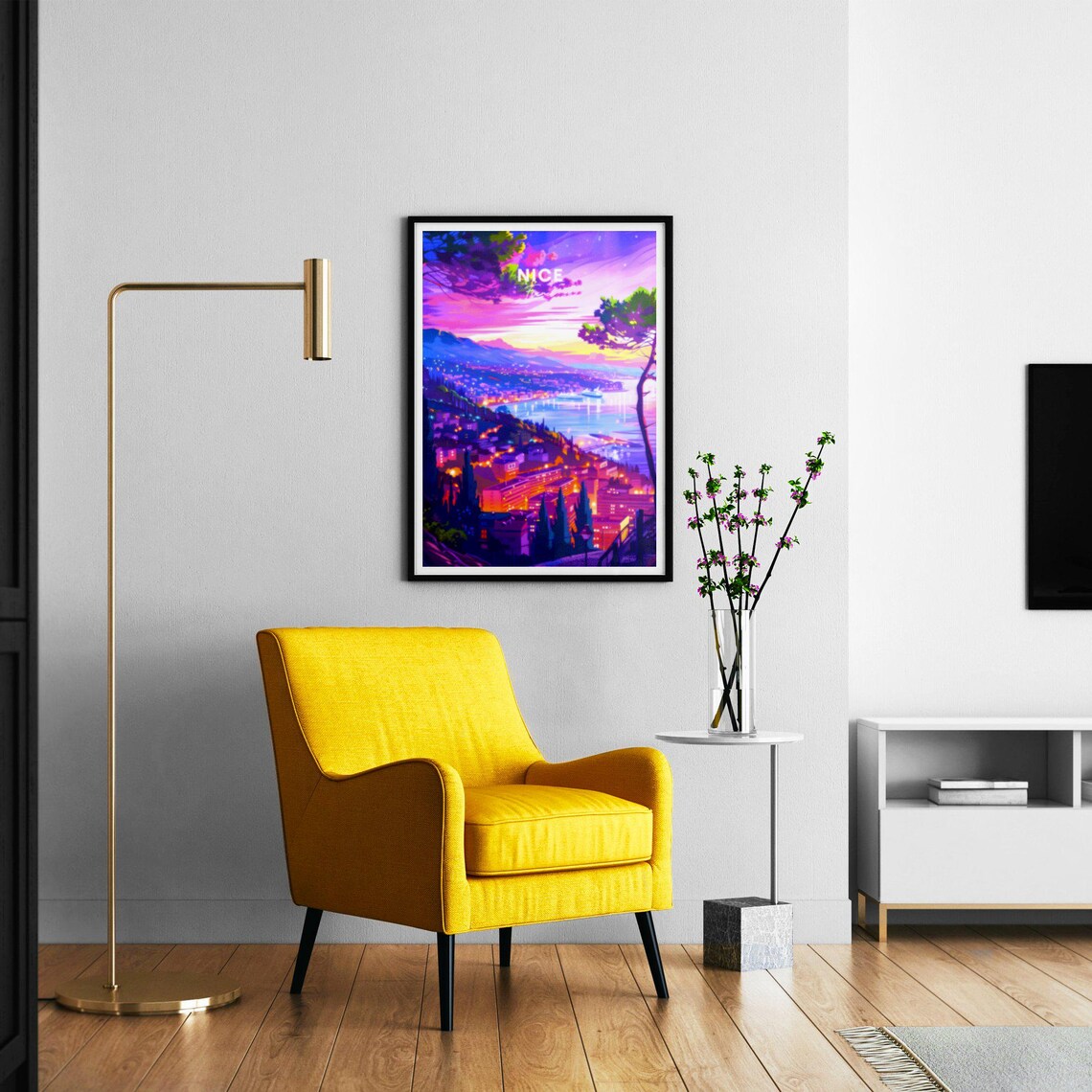 Nice France Dusk Harbor Glow Pink Sunset Sky Night Travel Poster - Image 2
