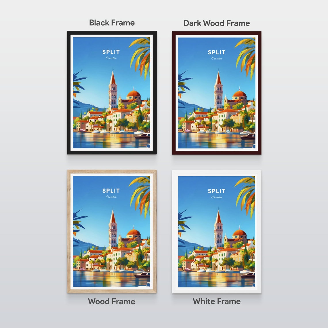 Split Croatia Harbor Cathedral Palm Trees Sunny Day Travel Poster - Image 2