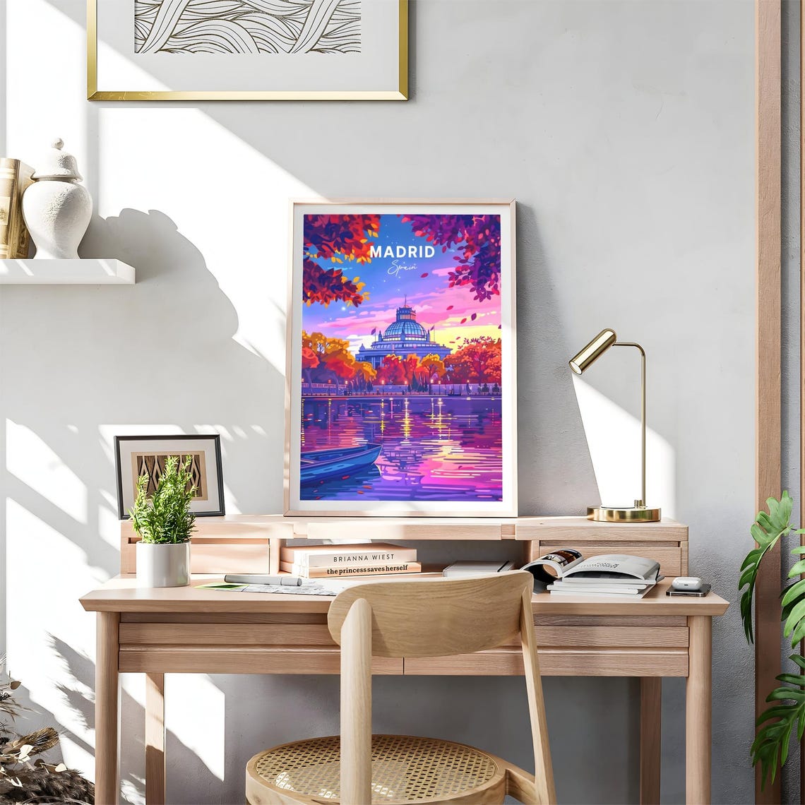 Madrid Dusk Glass Dome Lake Autumn Trees Purple Sky Travel Poster - Image 4