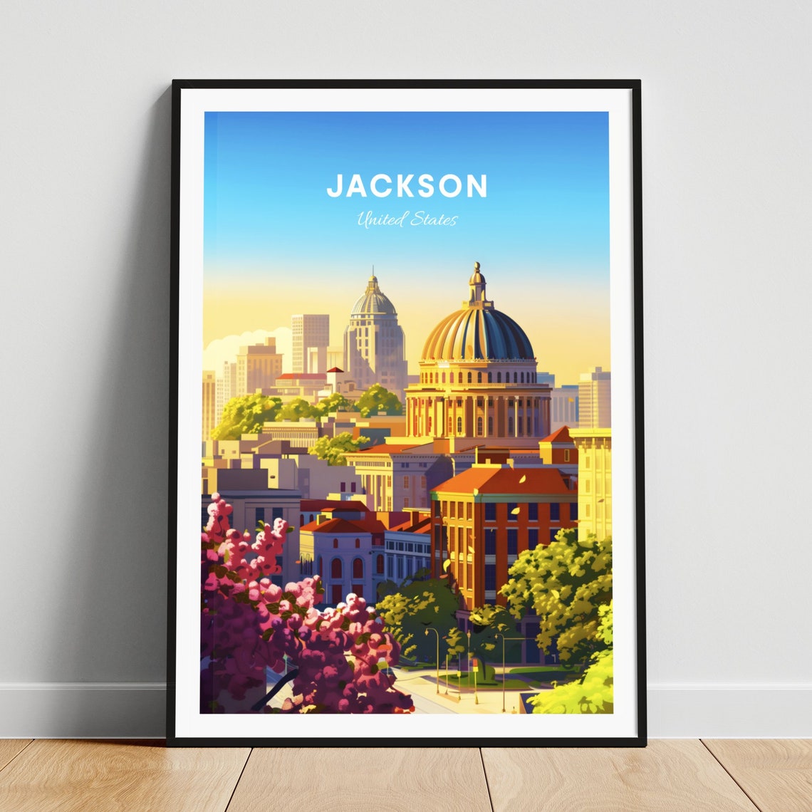 Jackson Domed Building Spring Blossoms Golden Hour Travel Poster