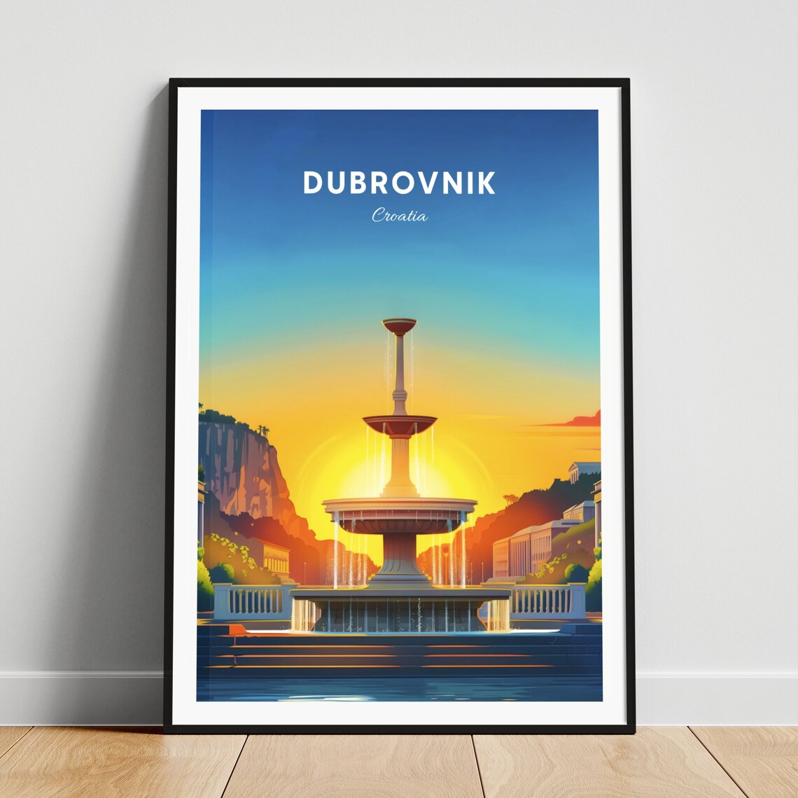Dubrovnik Croatia Old Town Fountain Sunset Glow Scenic Poster