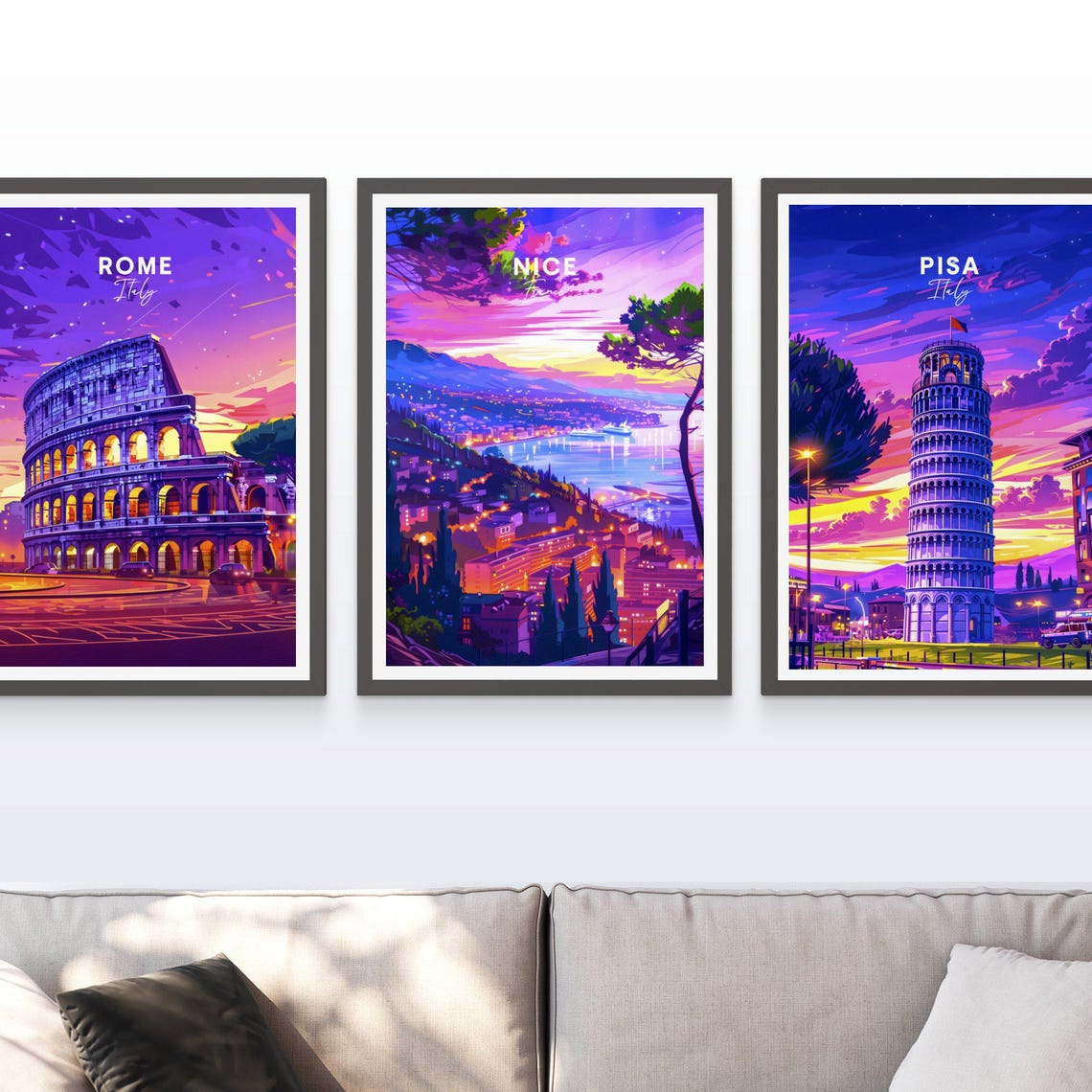 Nice France Dusk Harbor Glow Pink Sunset Sky Night Travel Poster - Image 3