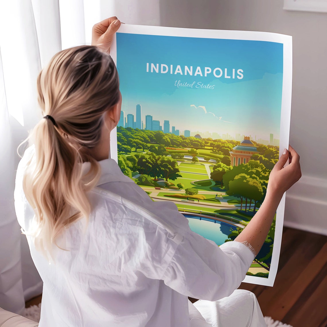 Indianapolis Park Pond Green Space Modern Illustrated Travel Poster - Image 3