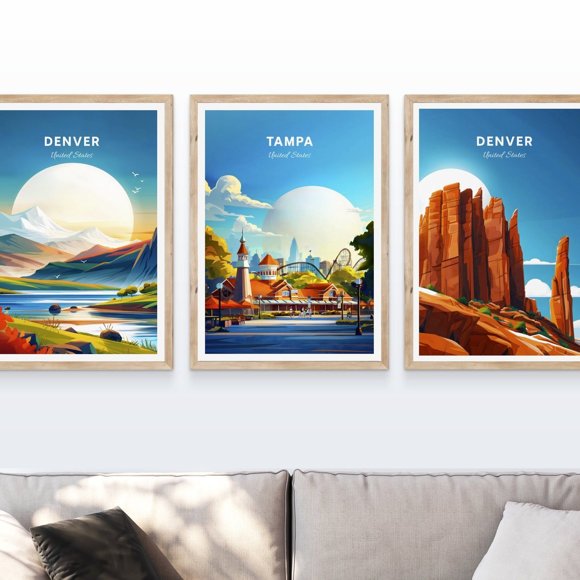 Tampa Florida Theme Park Roller Coaster Plaza Sunset Retro Poster - Image 4