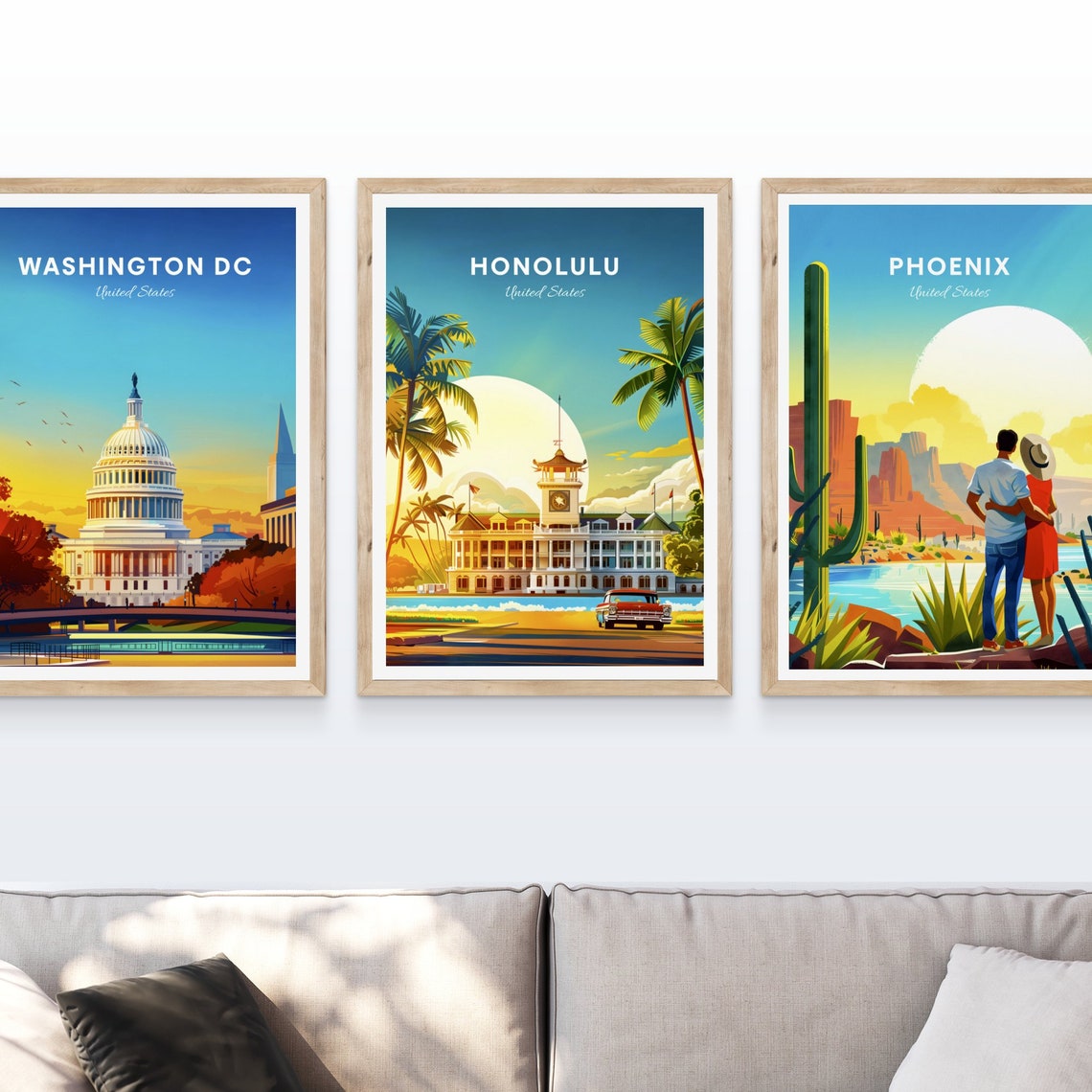 Honolulu Beachfront Historic Hotel with Palm Trees Travel Poster - Image 4
