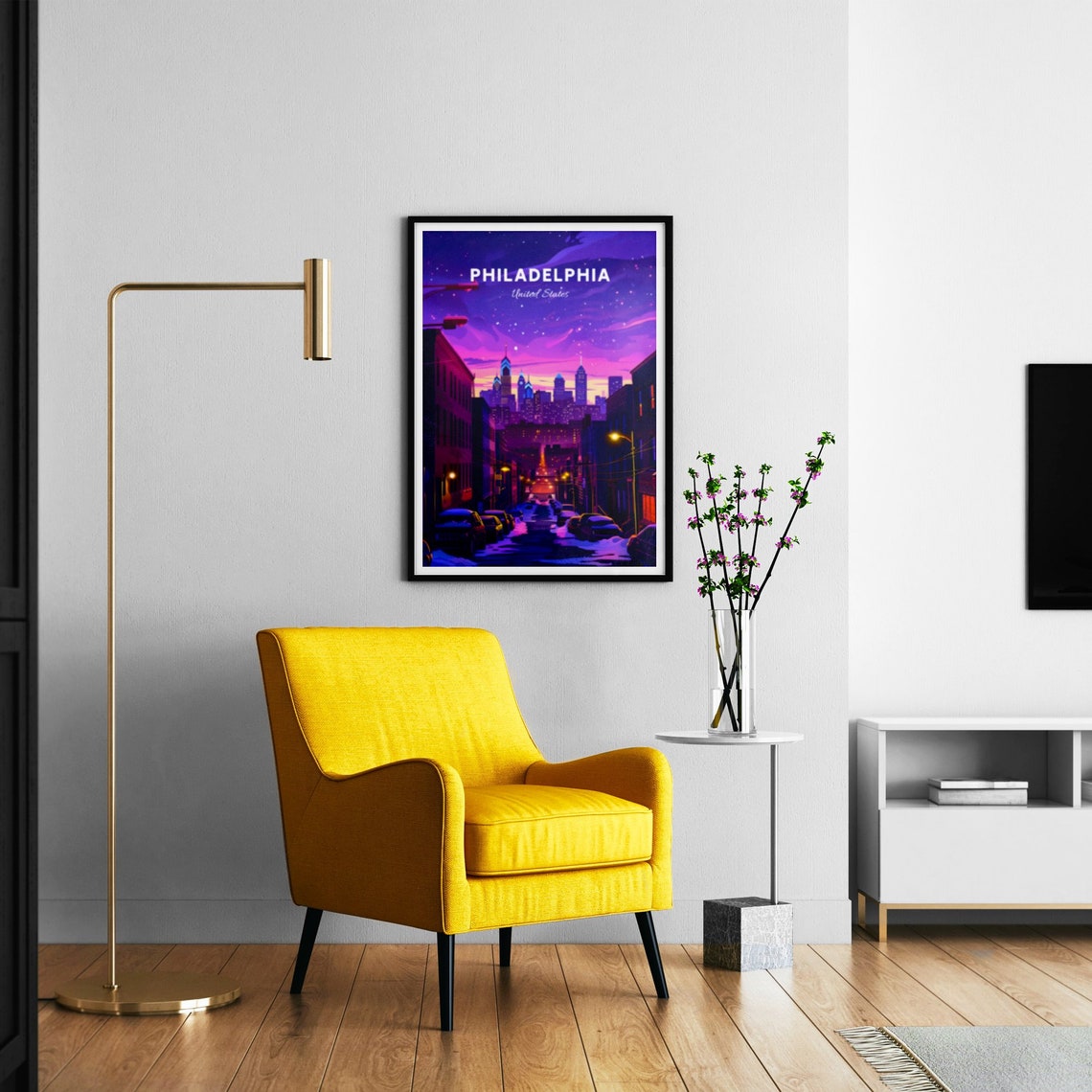 Philadelphia Pennsylvania Night Skyline Starry Sky Travel Poster - Image 3