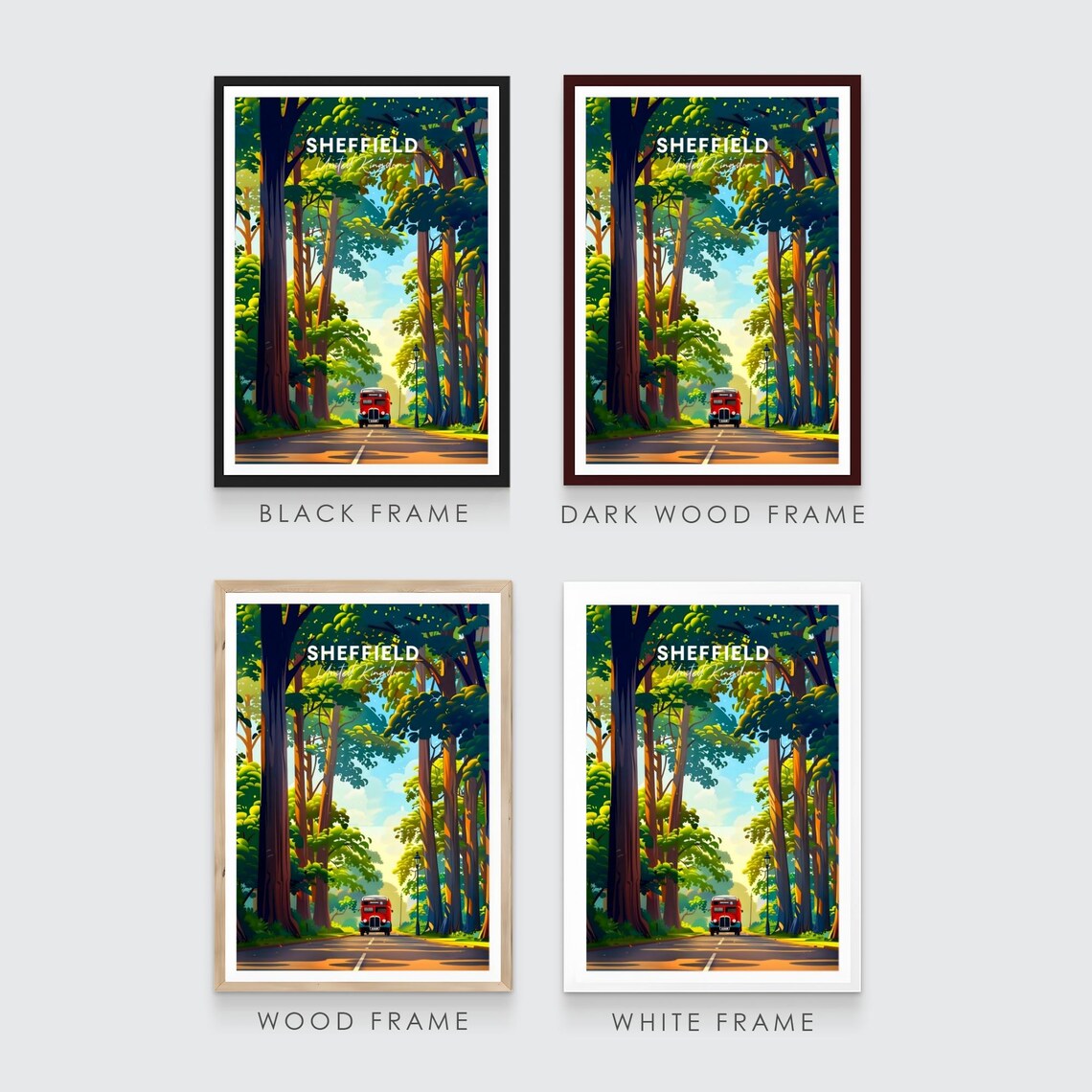 Sheffield Woodland Road Red Double Decker Bus England Travel Poster - Image 3