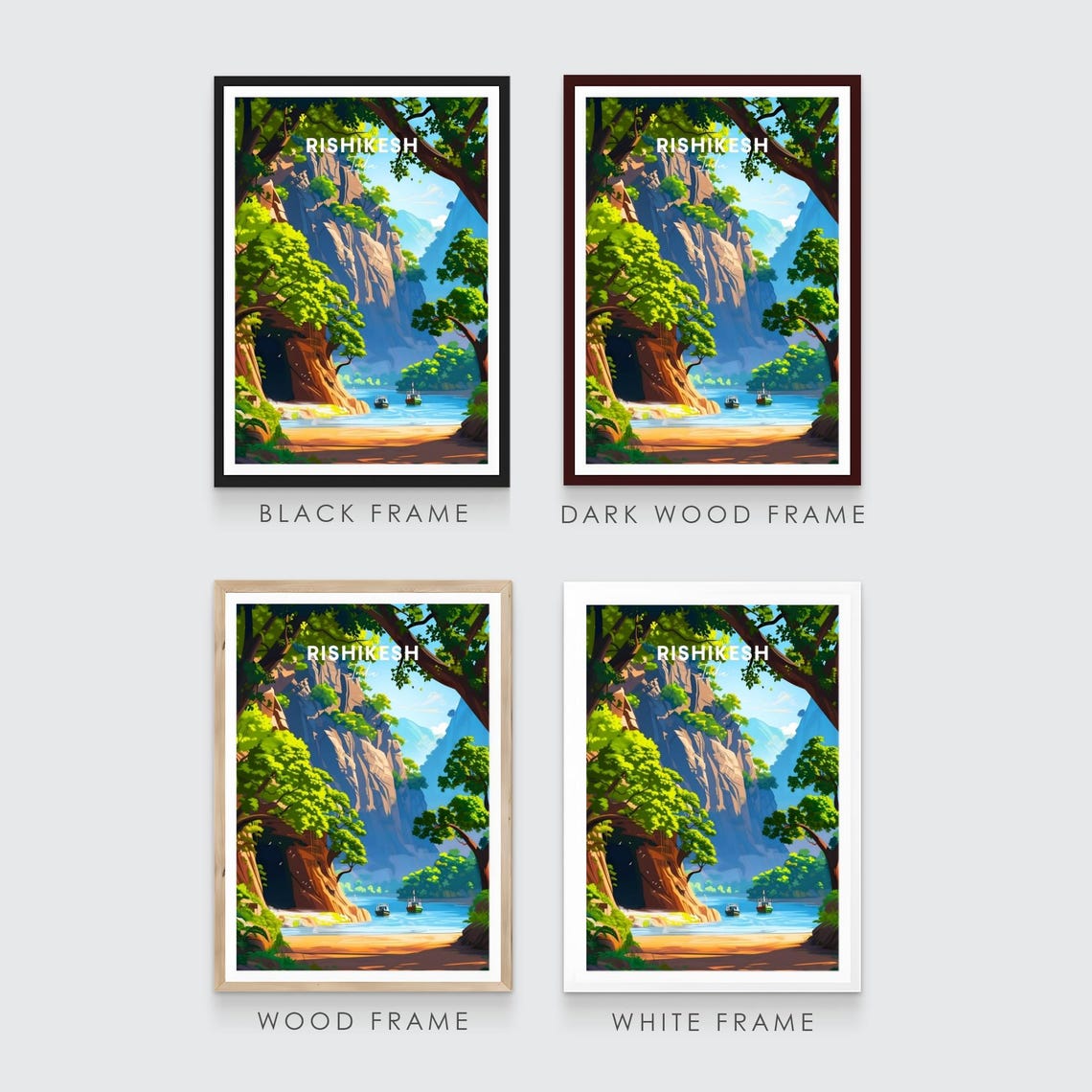 Rishikesh India Ganges River Gorge Boats Scenic Travel Poster - Image 3