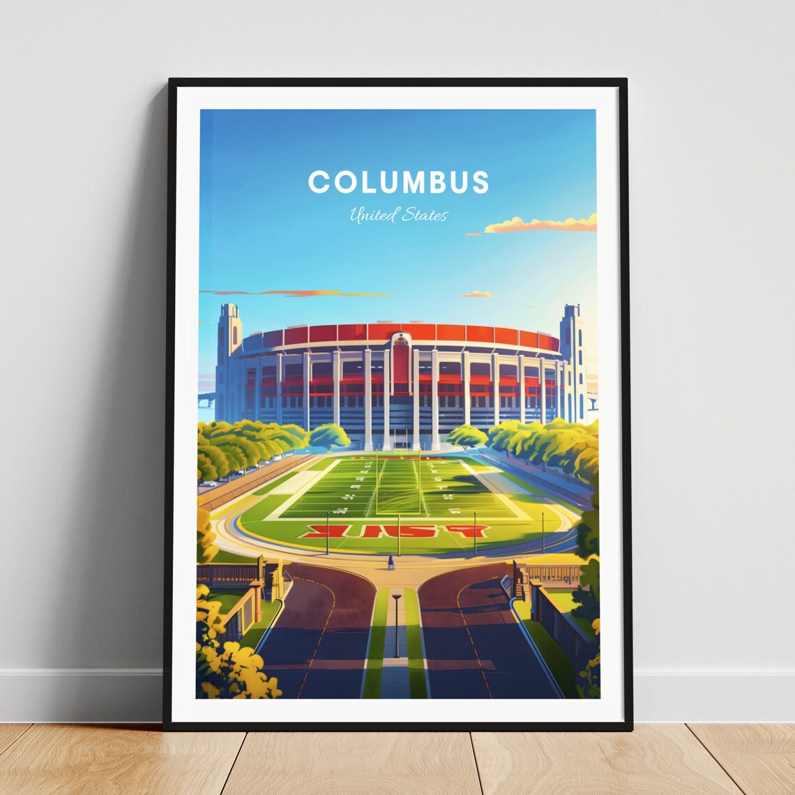Columbus Ohio Stadium Football Field Aerial Game Day View Poster