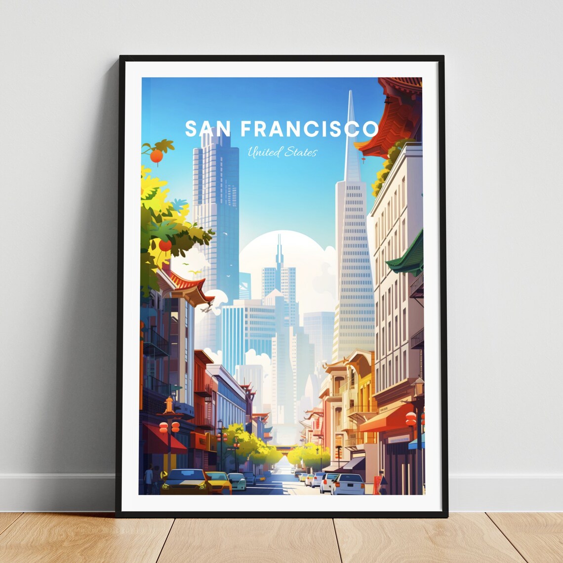 San Francisco Chinatown Street with the Skyline Rising Beyond Poster