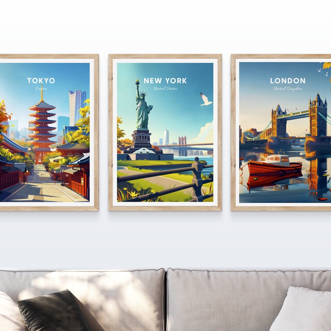 New York City Statue of Liberty Brooklyn Bridge Harbor Art Poster - Image 3