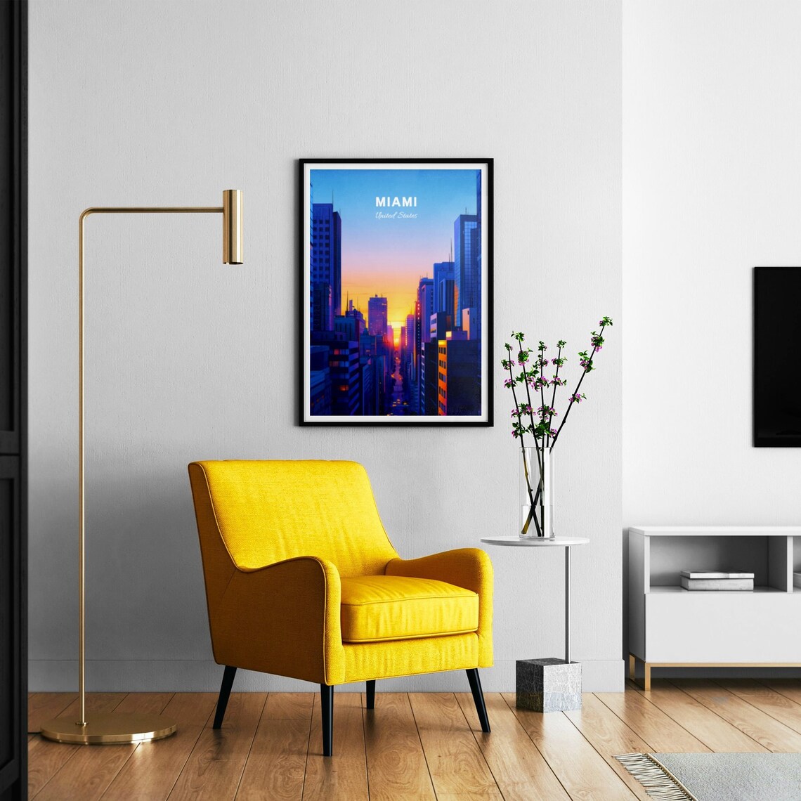 Miami Skyline Sunset Downtown Towers Vintage Cityscape Poster - Image 3