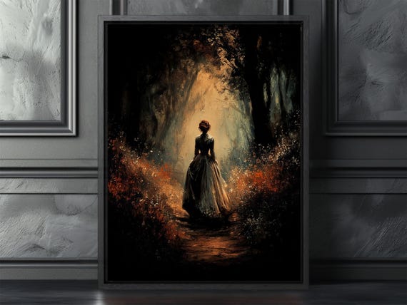 Redhead in Gown Dark Forest Golden Light Romantic Gothic Art Poster