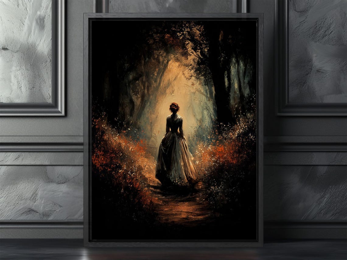Redhead in Gown Dark Forest Golden Light Romantic Gothic Art Poster
