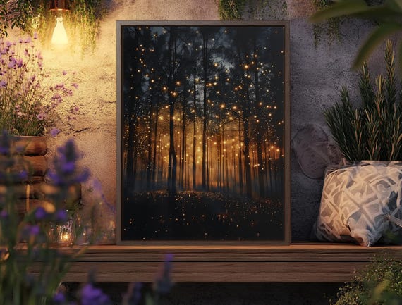 Framed Canvas Art Print Maximalist Magical Forest Poster For Home Decor Living Room Office Wall Housewarming