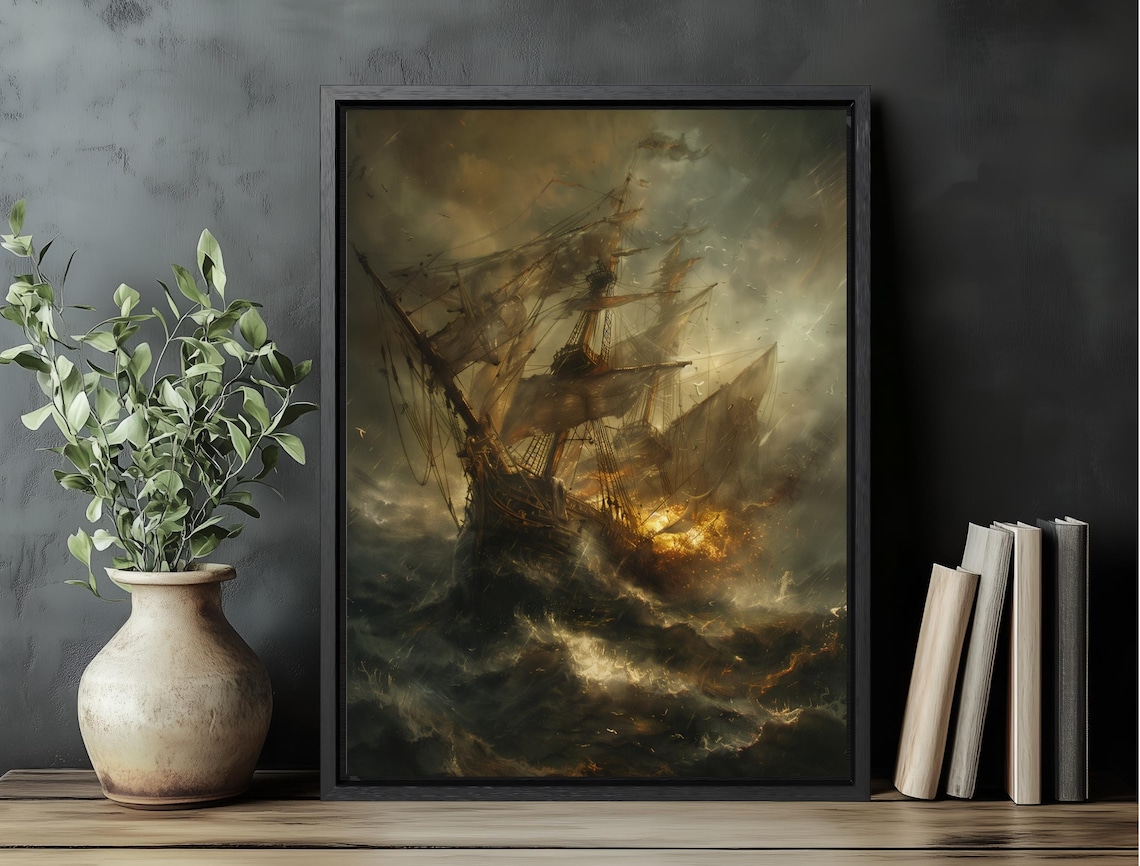 Moody Pirate Landscape Art Print, Vintage Nautical