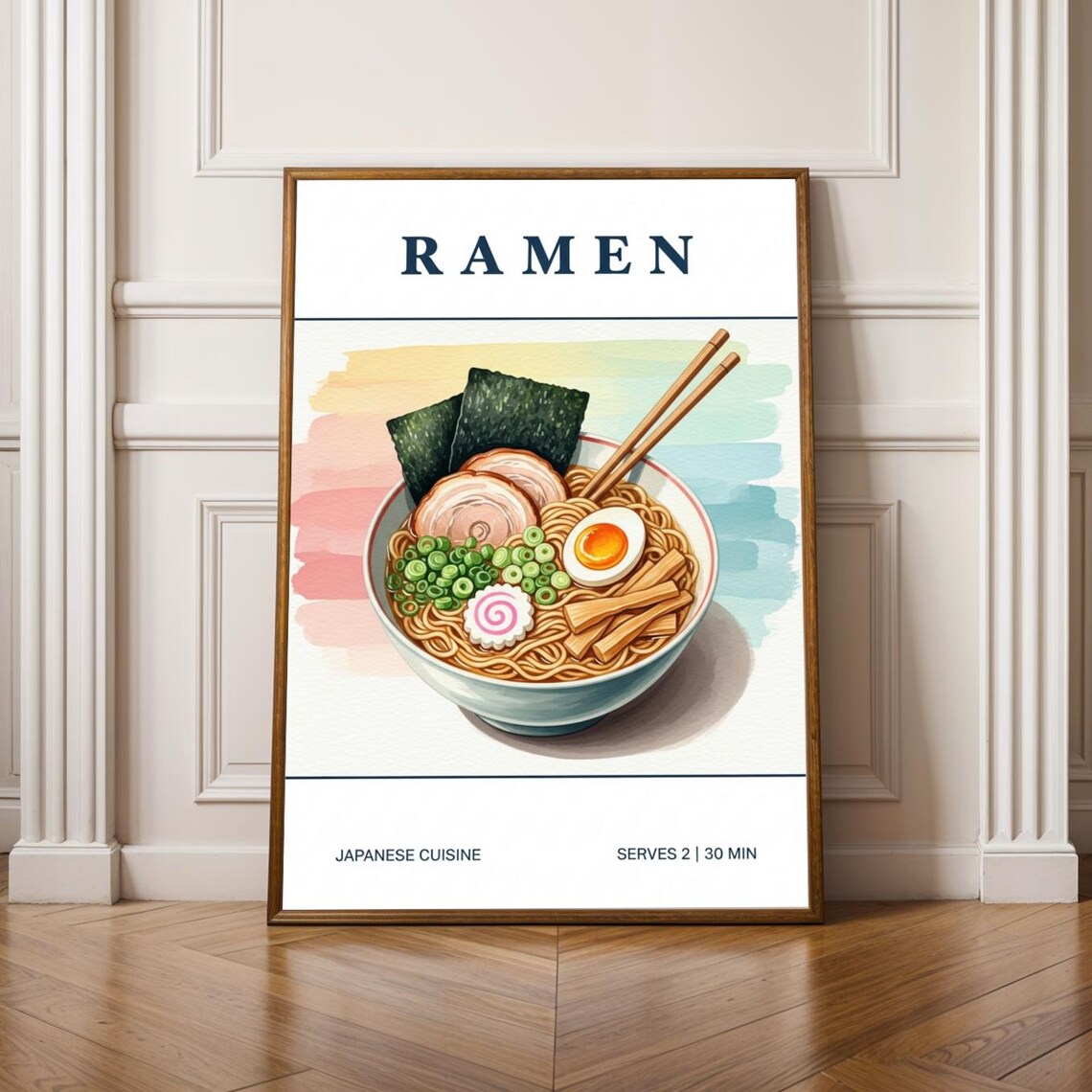 Japanese Ramen Bowl Watercolor Food Art Kitchen Decor Poster