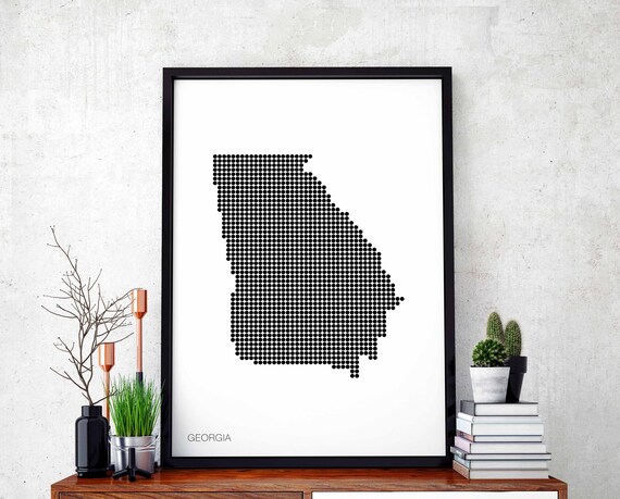 Georgia Us State Minimal Dots Retro Map Poster Black White Wall Decor Design Modern Swiss Scandinavian Nordic Housewarming Travel
