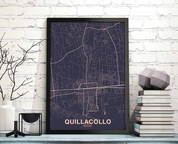 Quillacollo Bolivia Map Poster Color Hometown City Print Modern Home Decor Office Decoration Wall Art Dorm Bedroom Gift