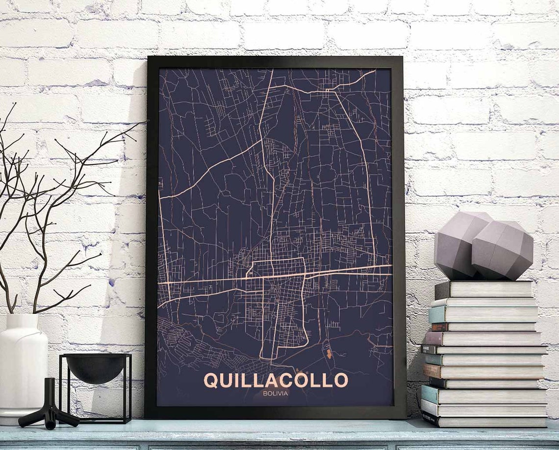 Quillacollo Bolivia Dark Navy Minimalist City Street Map Poster