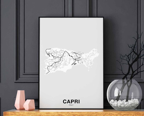 Capri Italy Map Poster Black White Hometown City Print Modern Home Decor Office Decoration Wall Art Dorm Bedroom Gift