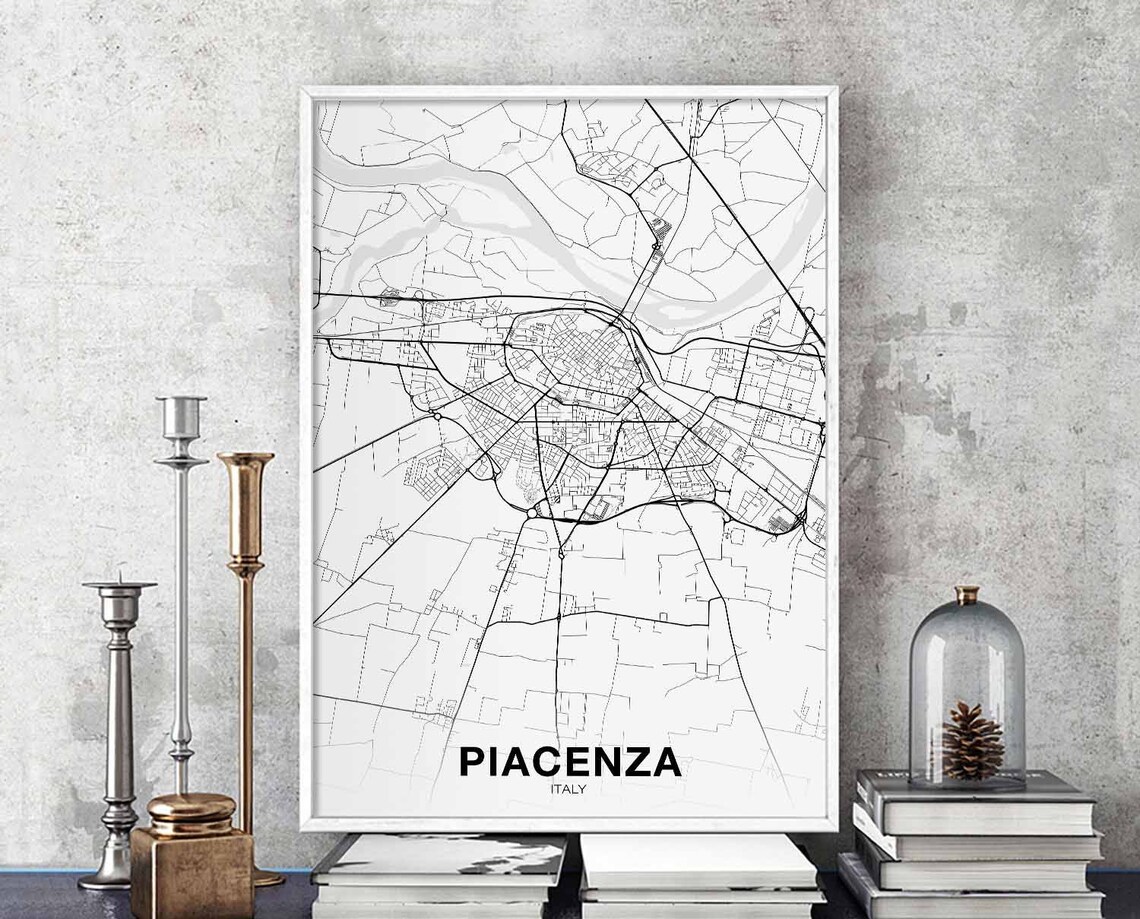 Piacenza Italy Minimal Black and White City Street Map Poster