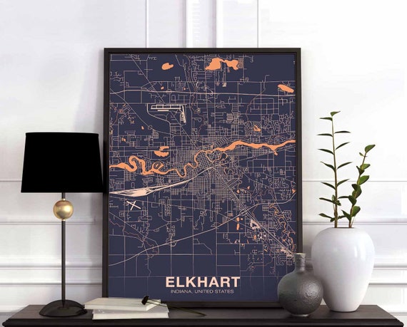 Elkhart Indiana In Usa Poster Color Hometown City Print Modern Home Decor Office Decoration Wall Art Dorm Bedroom Gift