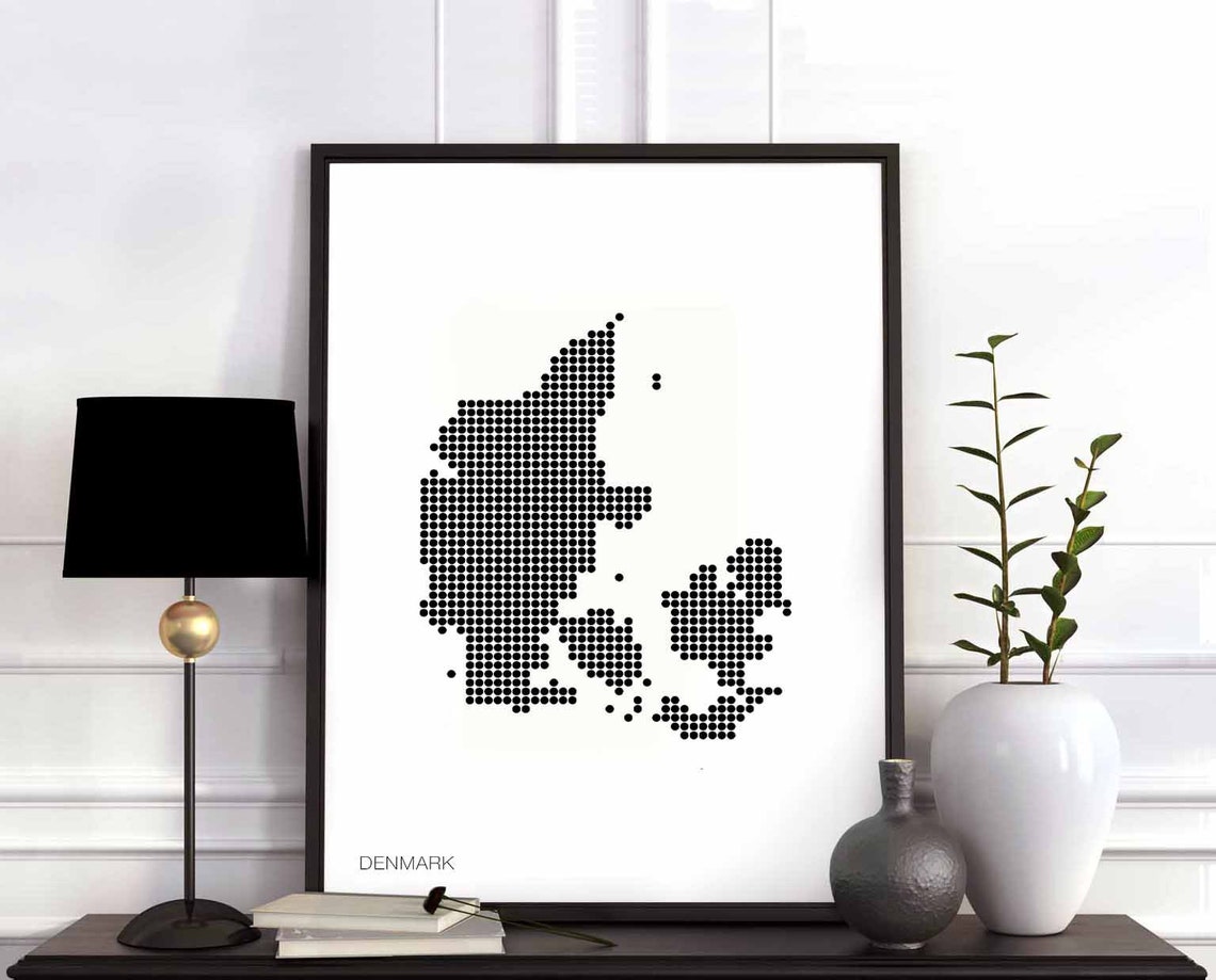 Denmark Black Dots Retro Map Minimal Monochrome Home Decor Poster