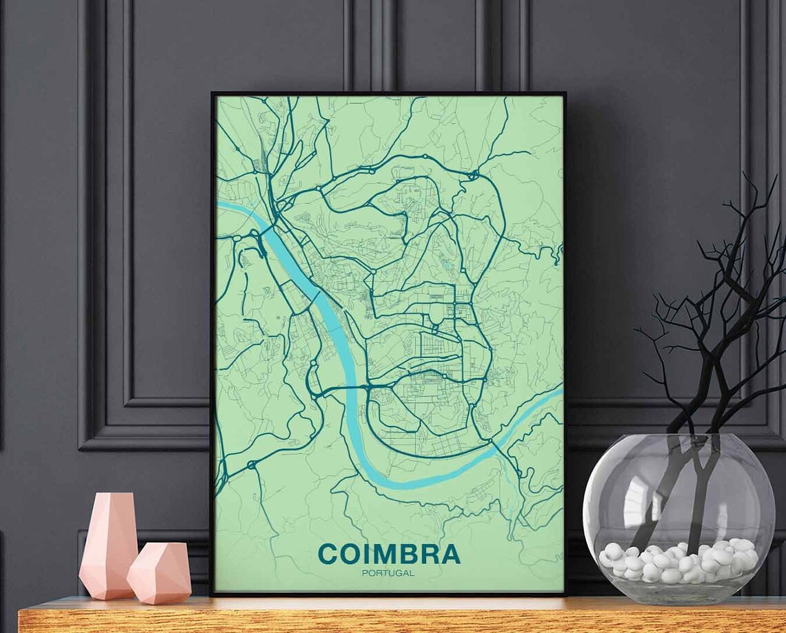 Coimbra Portugal Color City Map Poster Mint Street Layout Art