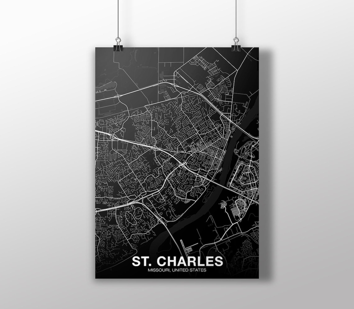 St Charles Missouri USA Map Poster, Modern Travel Print