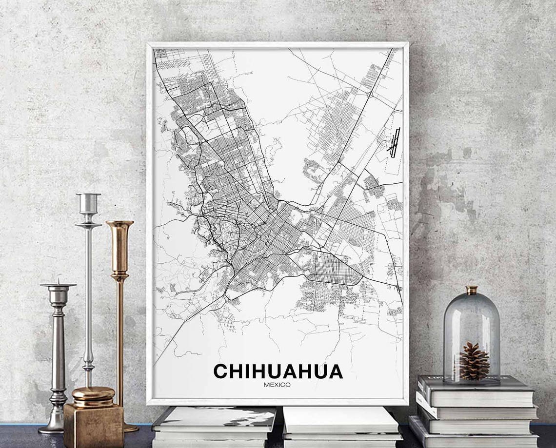 Chihuahua Mexico White Minimalist City Street Map Art Poster