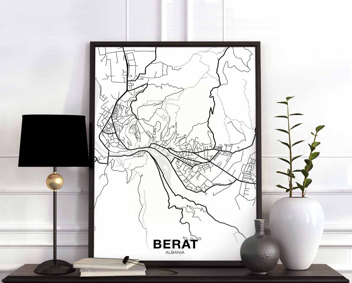 Berat Albania Minimalist White City Street Map Wall Decor Poster