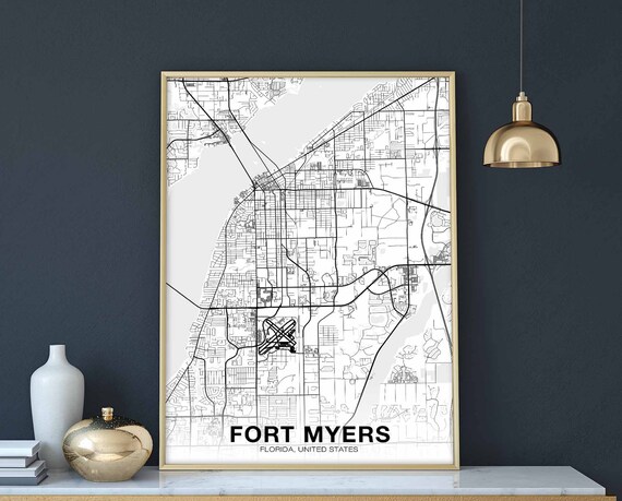 Fort Myers Florida Fl Usa Map Poster Black White Hometown City Print Modern Home Decor Office Decoration Wall Art Dorm Bedroom Gift