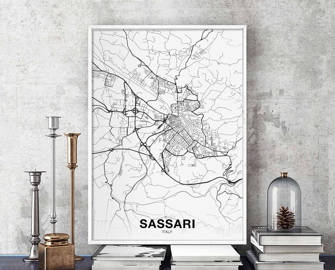 Sassari Italy Map Poster Minimalist Black White Street Map Home Art