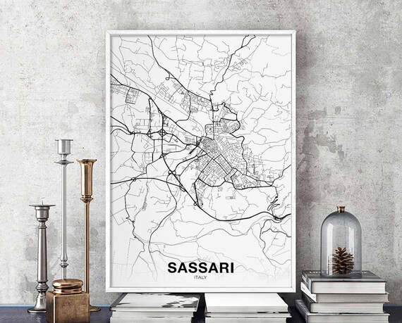 Sassari Italy Map Poster Hometown City Print Modern Home Decor Office Decoration Wall Art Dorm Bedroom Gift